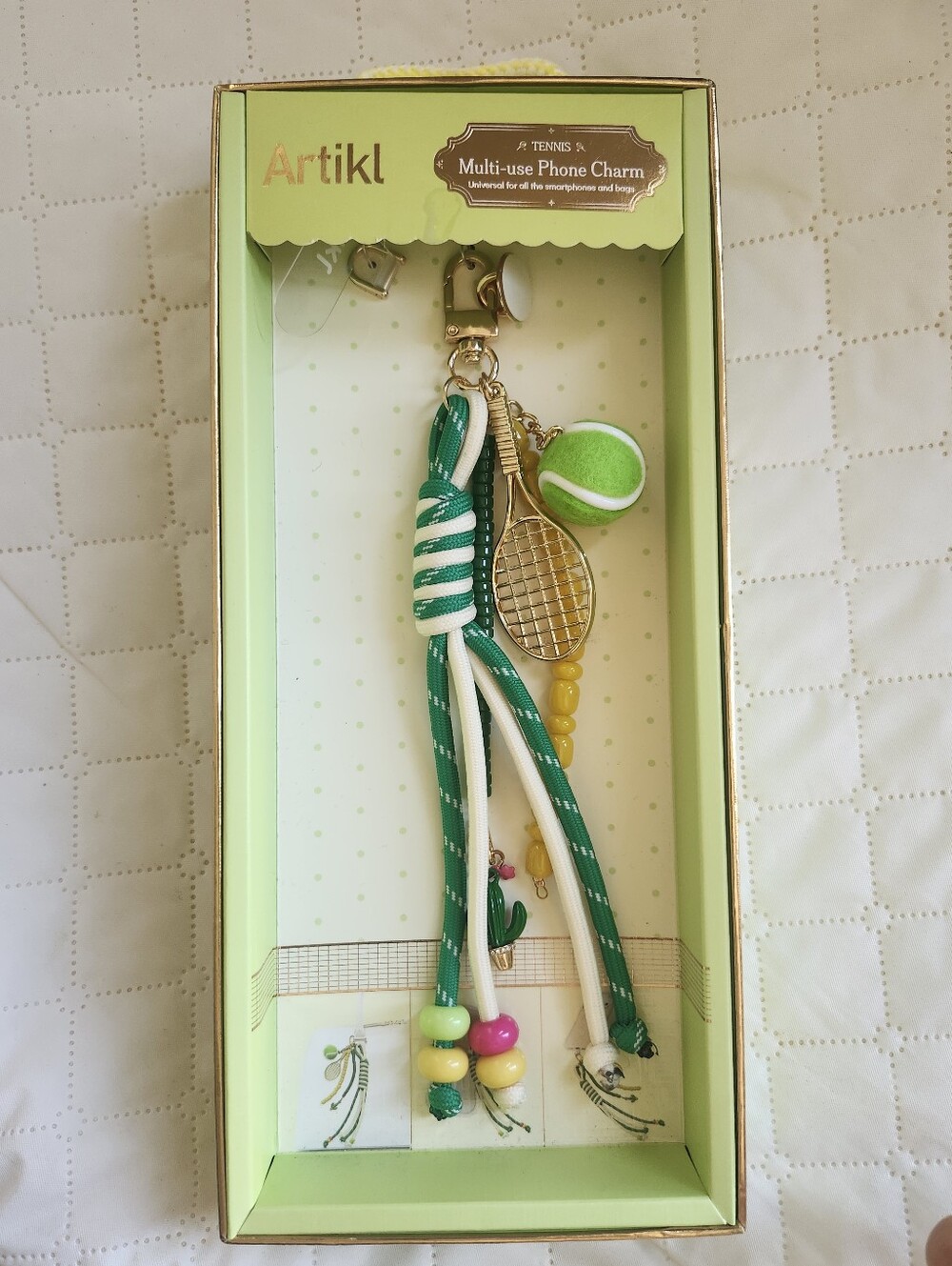 Tennis Charm Phone Keychain/ Bag Charm- Green - Picture 1 of 10